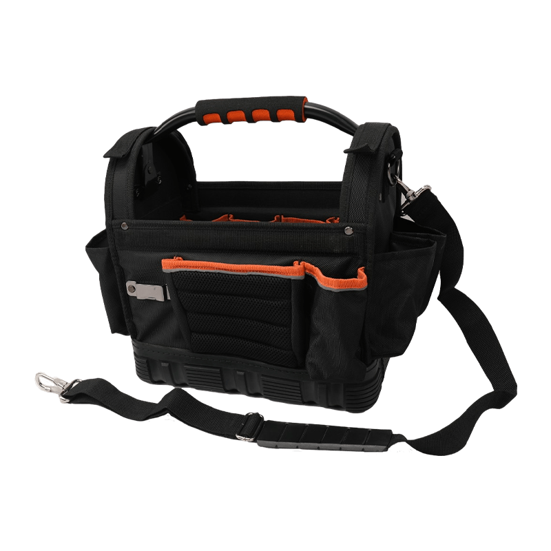 12' ROTATABLE STEEL BAR HANDLE TOOL TOTE WITH WATER PROOF HEAVY DUTY ANTISLIP BOTTOM,600 SERIES BLACK/ORANGE AND REFLECT STRIP JKB-04518 12