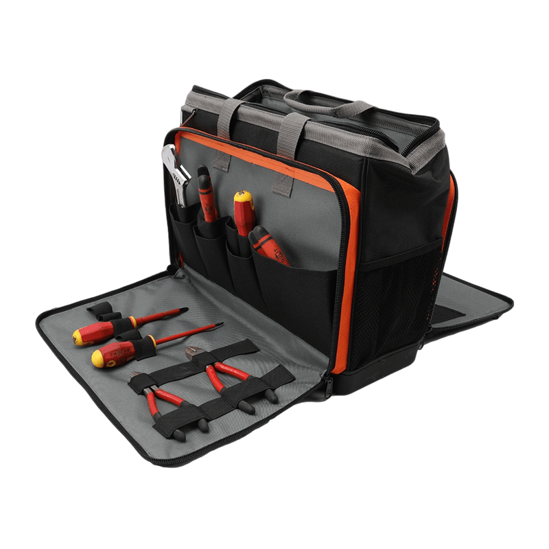 17' 45 POCKETS AND HOLDERS  BOTH SIDE OPEN  LAPTOP TECH TOOL BAG WITH WATER PROOF TPR BOTTOM,   JKB-25519-17