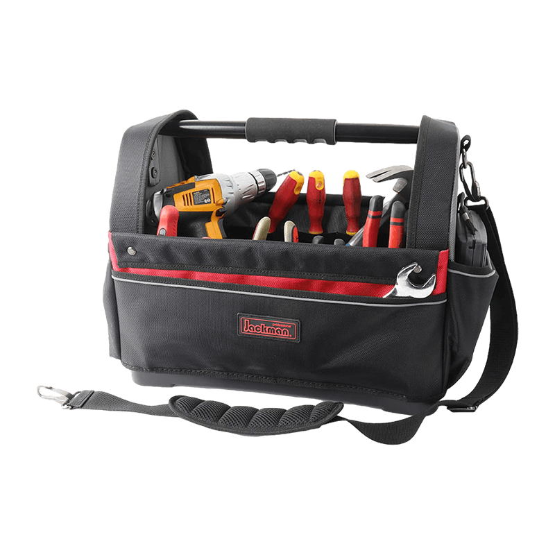 18' 30 POCKETS TOOL TOTE,STEEL BAR HANDLE DIA.25MM, WITH WATER PROOF PP BOTTOM AND REFLECT STRIP JKB-733B21 18