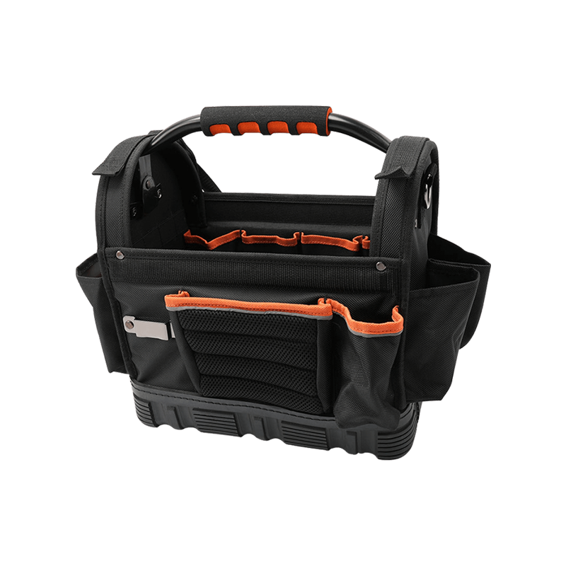 12' ROTATABLE STEEL BAR HANDLE TOOL TOTE WITH WATER PROOF HEAVY DUTY ANTISLIP BOTTOM,600 SERIES BLACK/ORANGE AND REFLECT STRIP JKB-04518 12