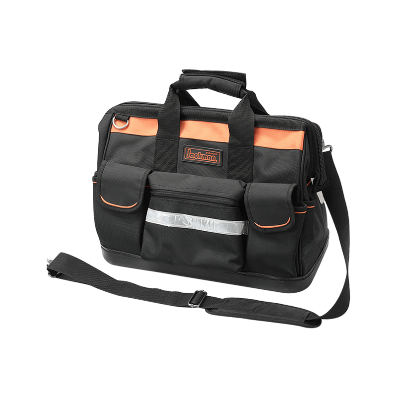 16'WATER PROOF PP BOTTOM GATE MOUTH TOOL BAG,600 SERIES BLACK/ORANGE AND REFLECT STRIP, MADE OF 1680D JKB-86014 16